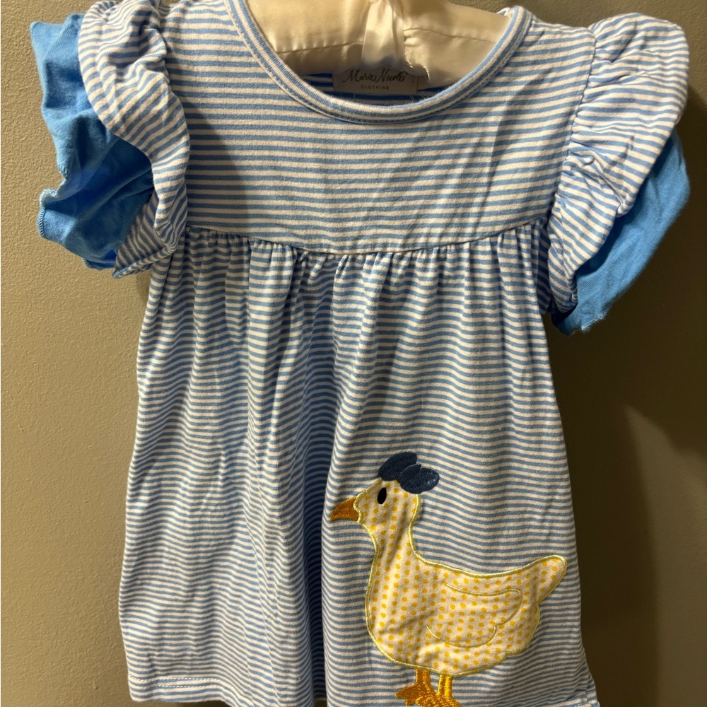 Blue Striped Kids dress with Duck Design